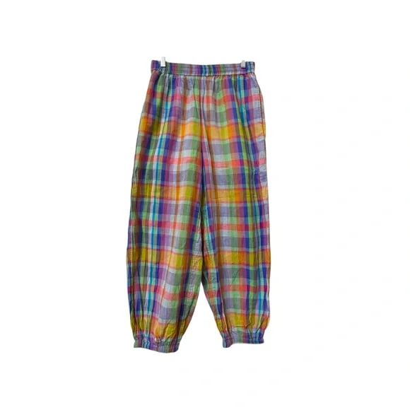 Free People Ticket To Paradise Multicolor Plaid Balloon Beach Pants - Picture 2 of 14